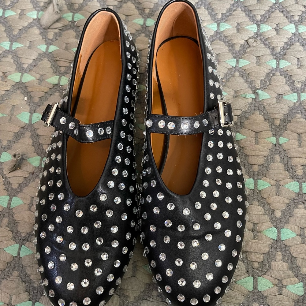 Black Studded Mary Jane Flats - Women's Fashion Loafers
